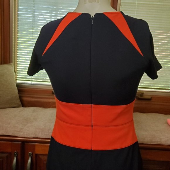 Nue by Shani Navy/Orange Ponte Color-Block Sheath Dress 4 - Picture 7 of 8